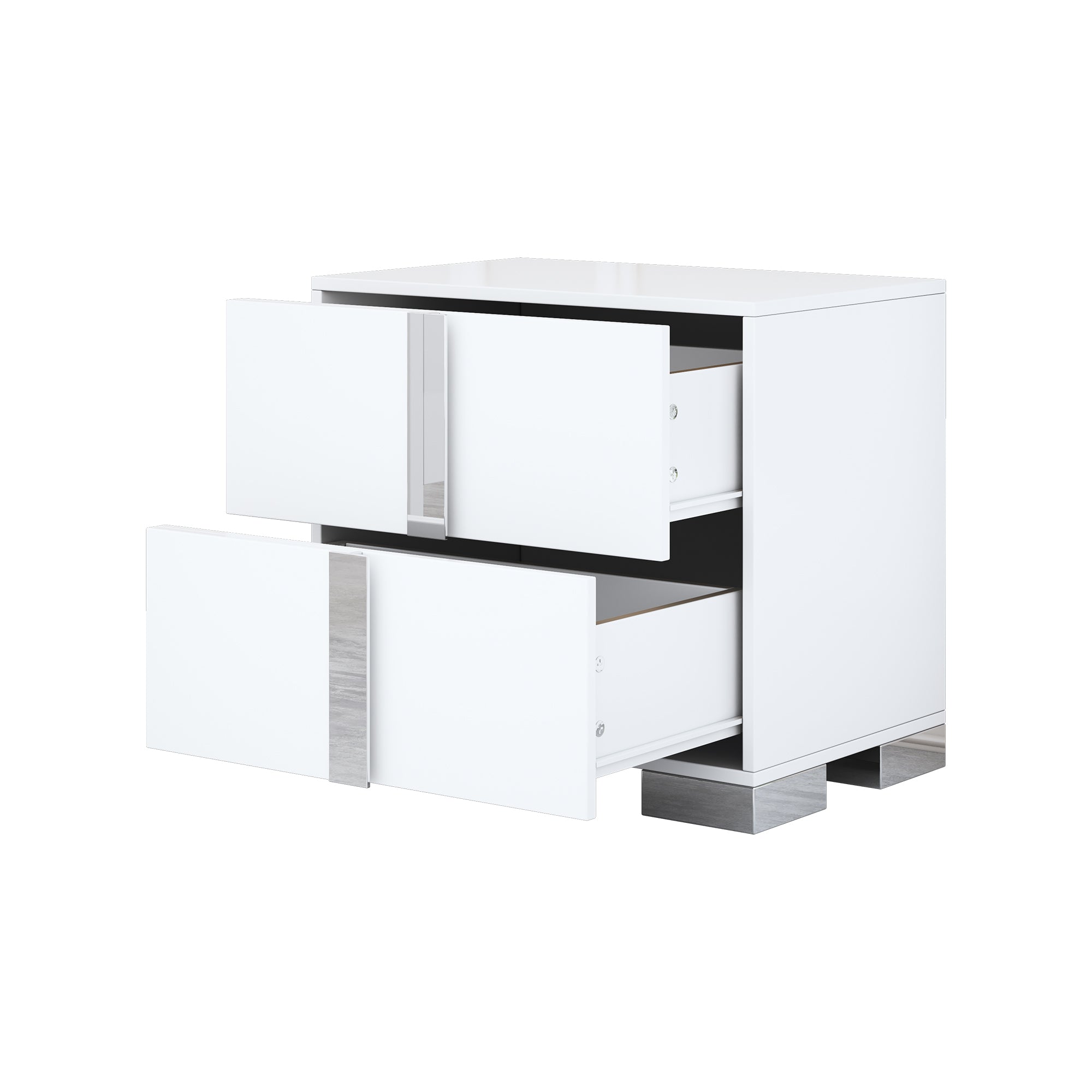 Elegant Nightstand with Metal Foot, Mirrored Bedside Table with 2 Drawers for Bedroom, Living Room, White (Old SKU: WF319353AAK) - Grand Goldman Shop