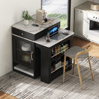 K&K 59.5' Kitchen Island with Extendable Dining Table, Kitchen Storage Table with Double-sided Storage, Kitchen Island with 2 Drawers, Power Outlet, Side Open Shelves, for Kitchen, Dining Room, Black - Grand Goldman Shop
