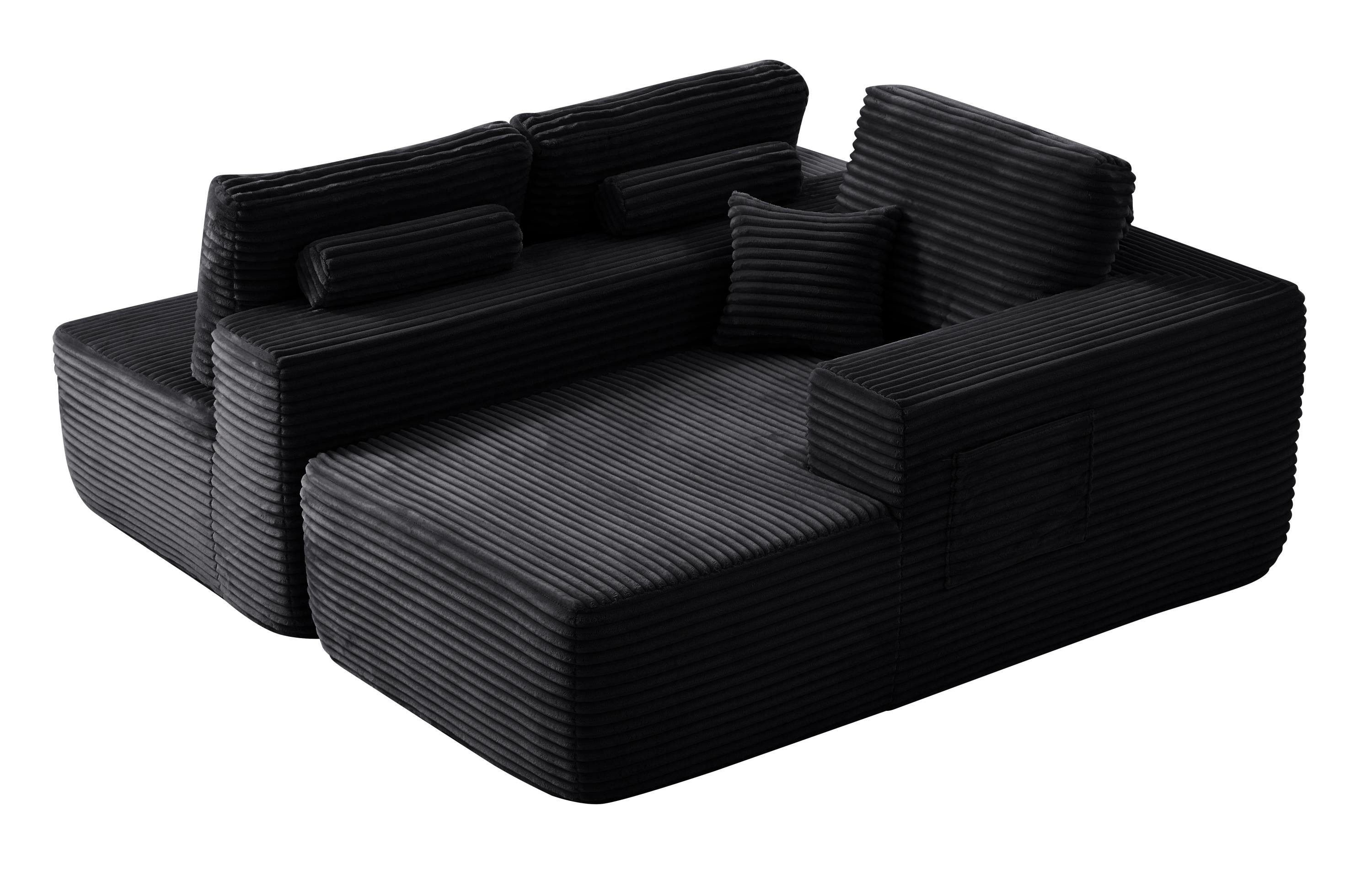 104' Cloud Sectional Sofa with L-Shape Chaise and Side Pockets , Modern Modular Design, Deep Seating, Upholstered Couch for Living Room/Bedroom, No Assembly Required (Plush Fabric), Black,Right - Grand Goldman Shop