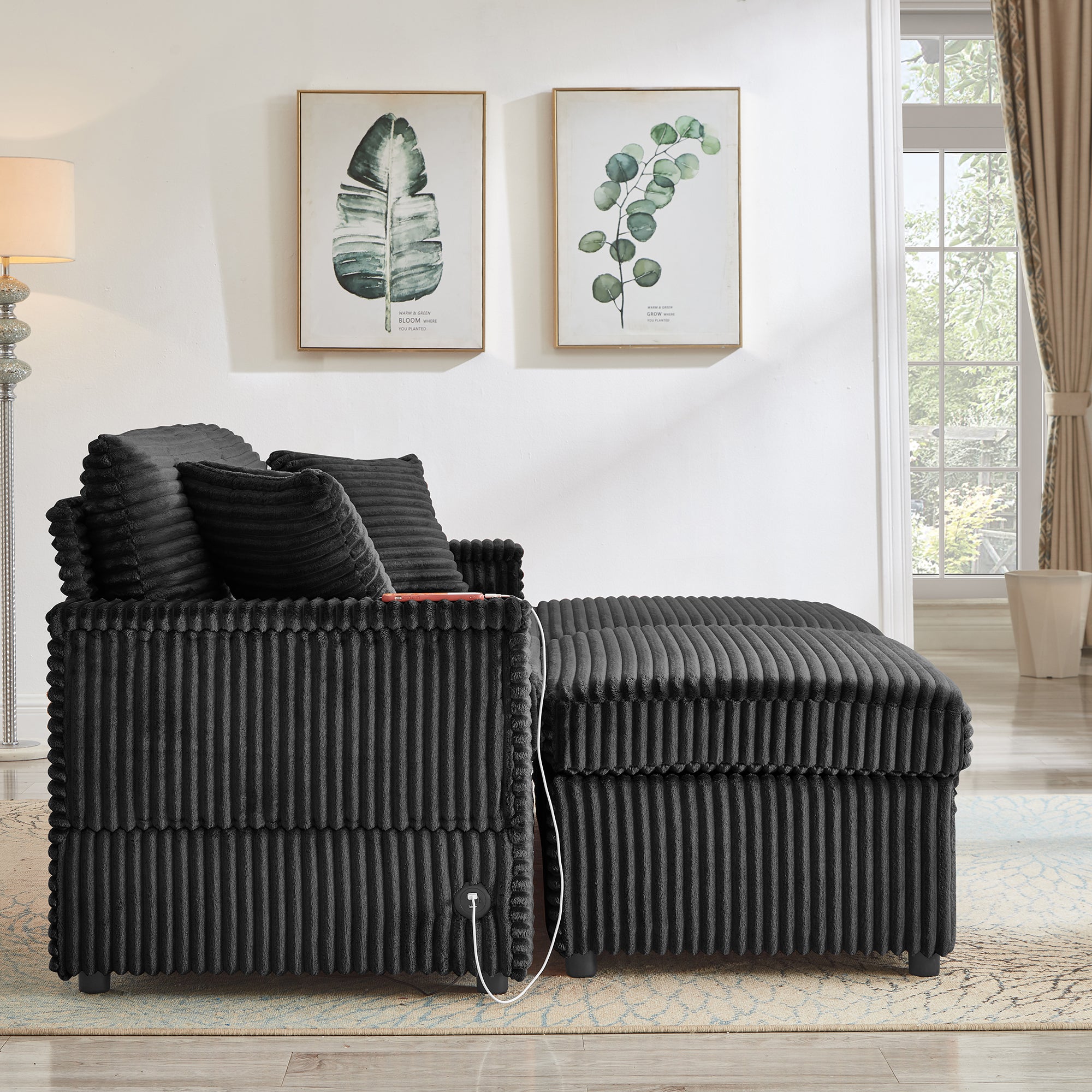 Comfortable Fluffy Corduroy Lazy Sofa, Storage Space for Big Loveseat, Super Soft Chaise Lounge with Double Ottomans and Table Board,Suitable for Chailiving - Grand Goldman Shop