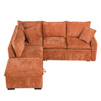 Convertible L-shaped Sofa Bed with Storage Ottoman, Power Sockets & USB Ports, Orange Chenille, 82.67' - Grand Goldman Shop