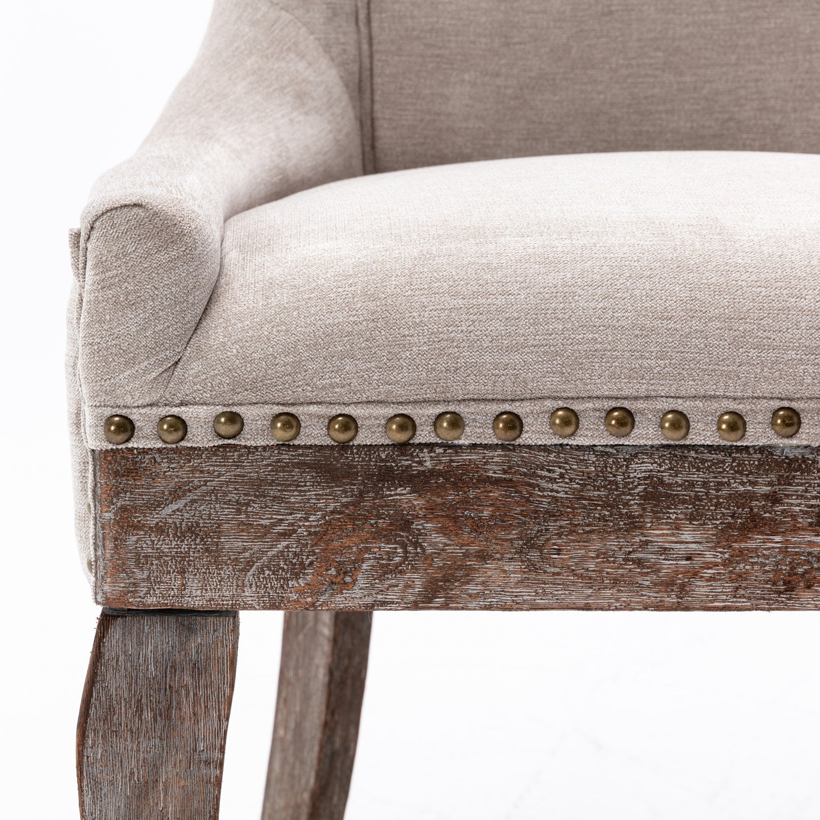 A&A Furniture Ultra Side Dining Chair with Thickened Fabric and Bronze Nail Head, Beige, Set of 2 - Grand Goldman Shop