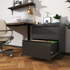 Premium 2 Drawer Metal Lateral File Cabinet with Lock, Black Steel Wide Horizontal Filing Cabinets for Home Office | Premium 