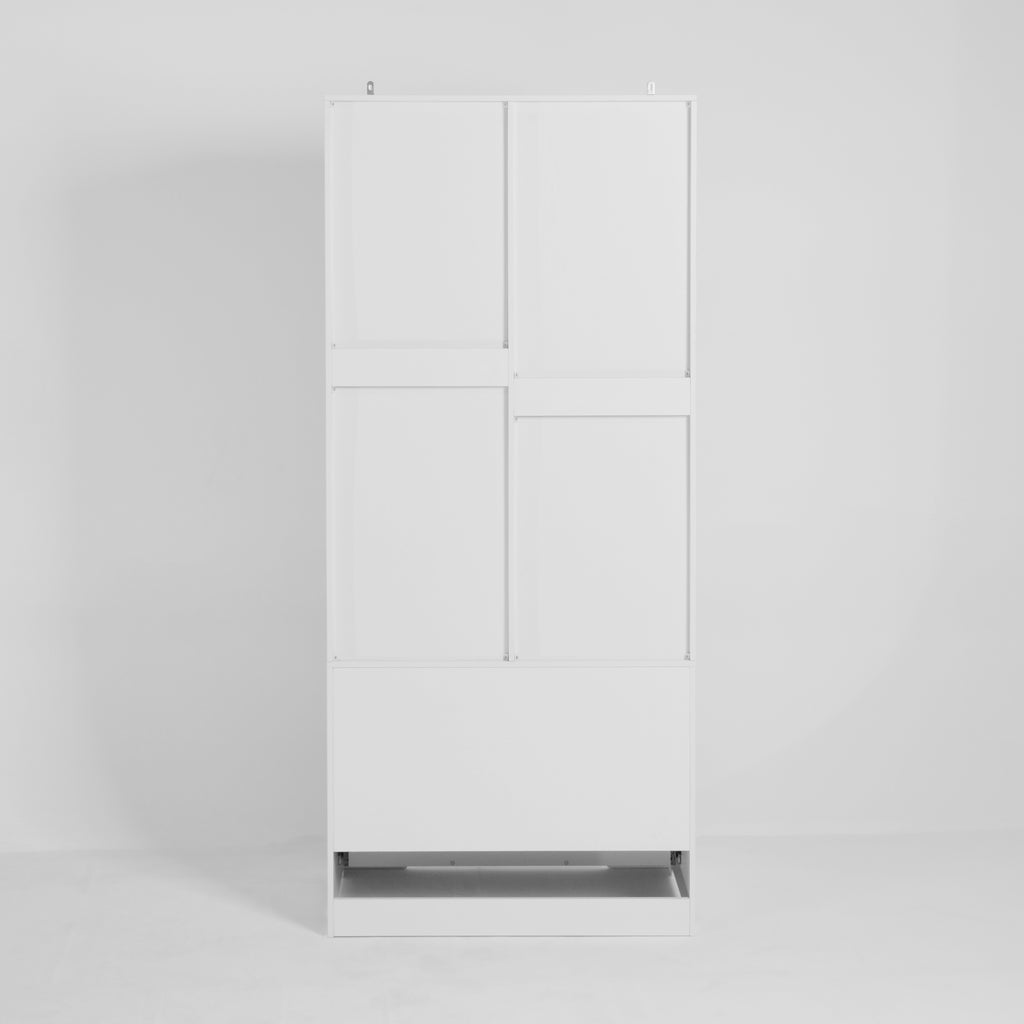 2 Door Wood Wardrobe for Bedroom with Hanging Clothing Rod inside the Cabinet and 2 Drawers for Storage Organization, Built-in induction light Multifunctional Closet with Mirror, White - Grand Goldman Shop