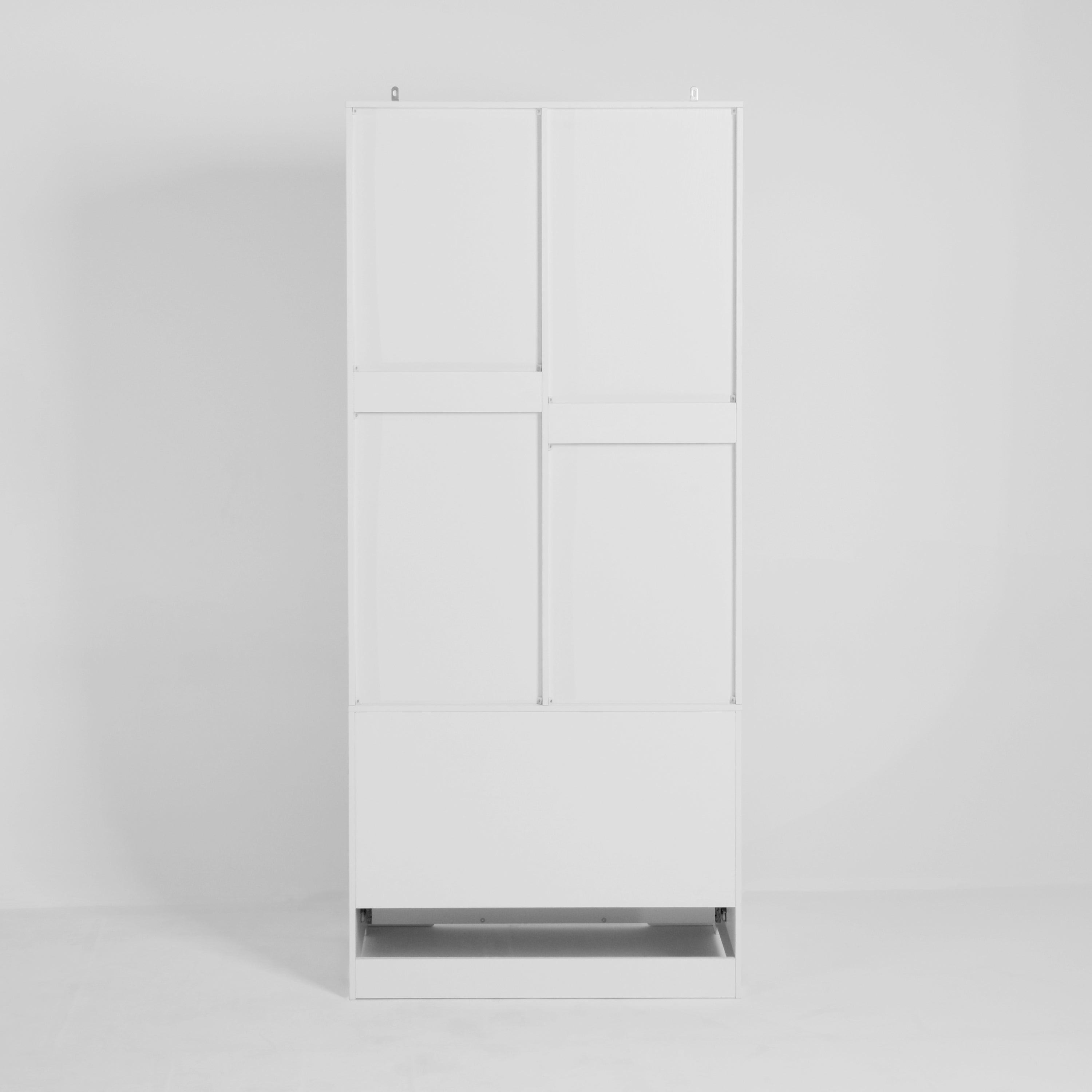 2 Door Wood Wardrobe for Bedroom with Hanging Clothing Rod inside the Cabinet and 2 Drawers for Storage Organization, Built-in induction light Multifunctional Closet with Mirror, White - Grand Goldman Shop