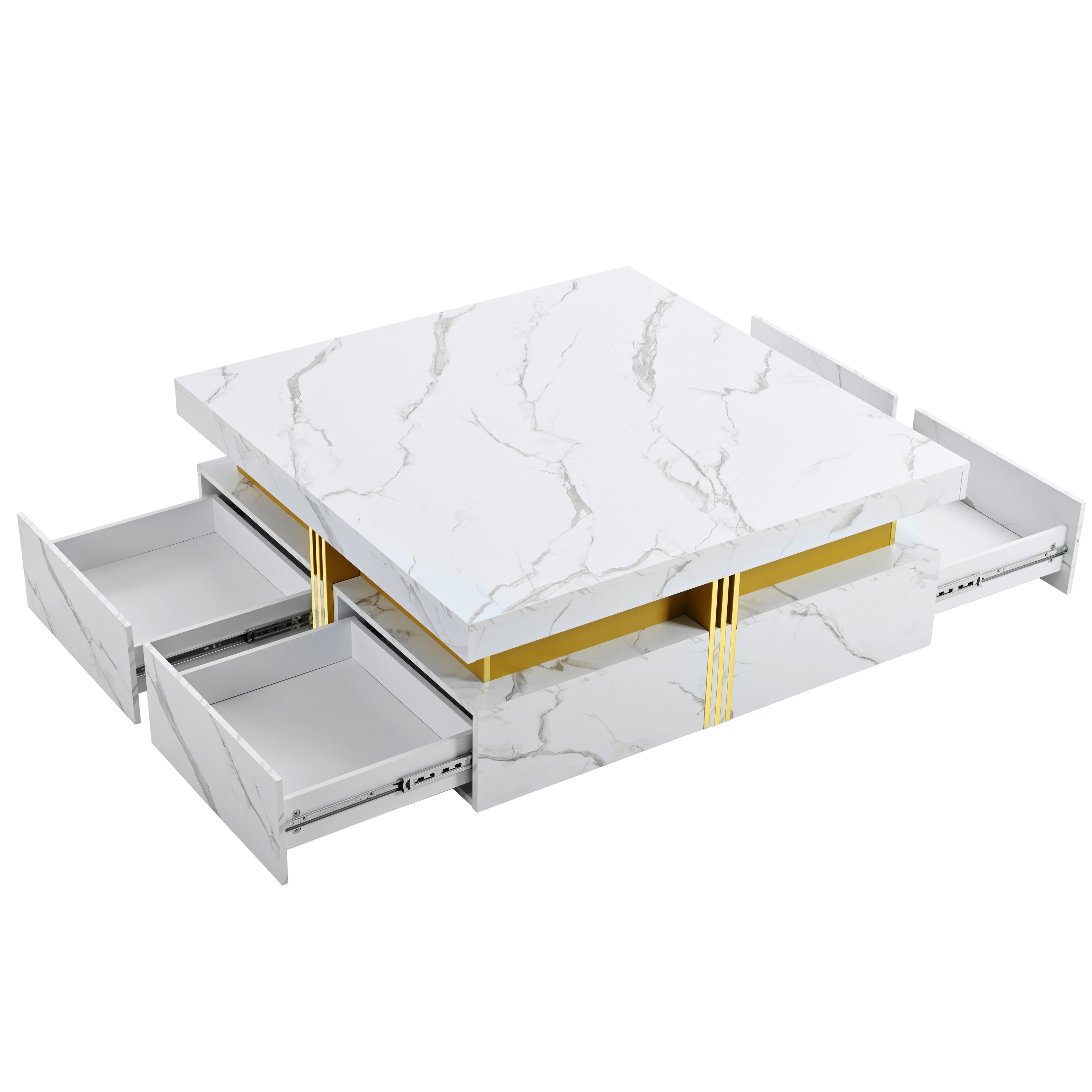 Modern White Square Storage Coffee Table with 4 Drawers - Grand Goldman Shop