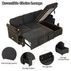 Black Convertible L-shaped Sofa Couch with Storage, Cup Holders, USB Ports, Chenille Fabric, 83.5' - Grand Goldman Shop