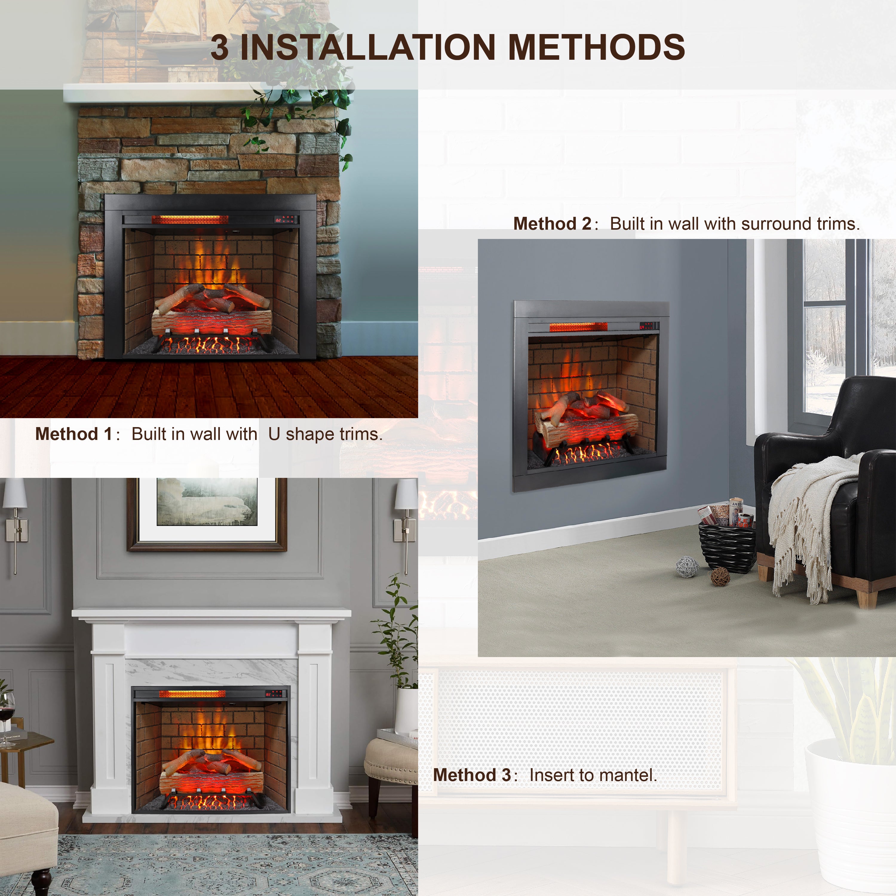 28 inch Infrared Electric Fireplace with Removable Trim kit Insert, Touch Panel Home Decor Heater, Smokeless Firebox With Fire Crackling Sound - Grand Goldman Shop