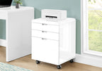 File Cabinet, Rolling Mobile, Storage Drawers, Printer Stand, Office, Work, Glossy White Laminate, Contemporary, Modern - Gra