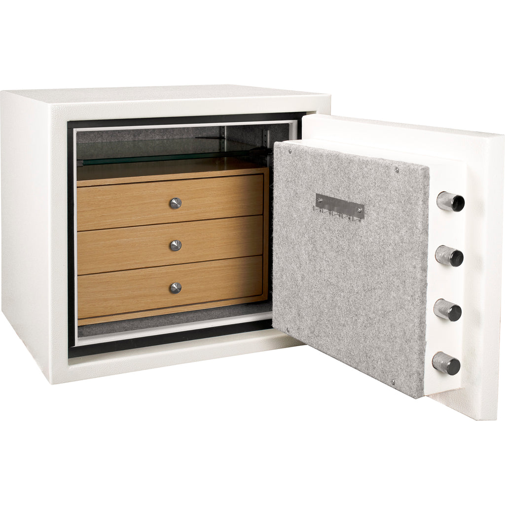 Fireproof Jewelry Safe with Keypad Lock, White Steel, 1.91 Cubic Ft - Grand Goldman