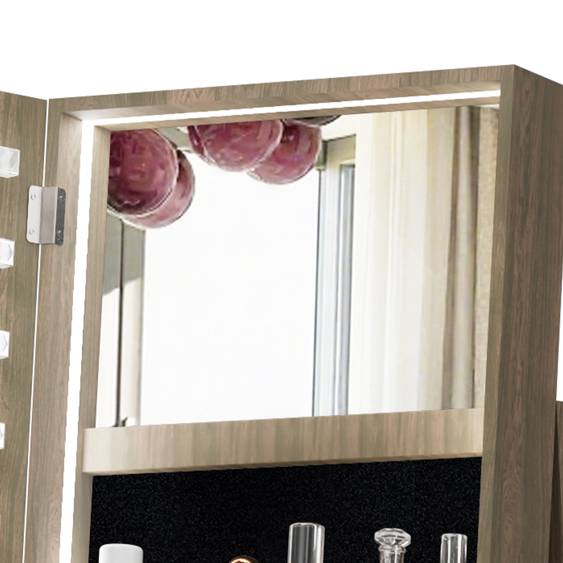 360°Swivel Jewelry Cabinet with Full Length Mirror, 360°Rotating Standing Jewelry Armoire Organizer , Lockable Storage Cabinet, Interior Lighted Mirror, Brown - Grand Goldman Shop