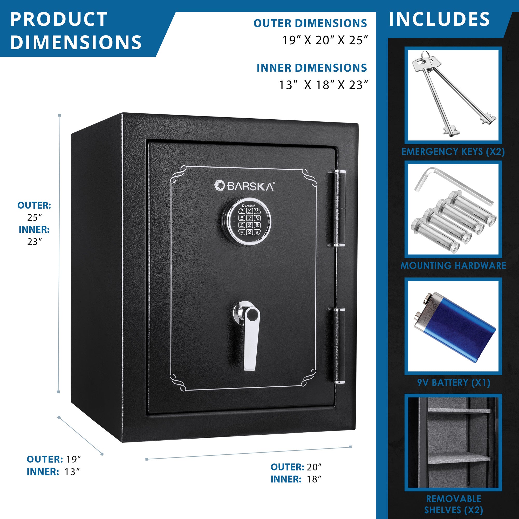 Fireproof Safe Vault with Electronic Lock in Black Steel, 3.51 Cubic Feet | Premium Home Decor - Grand Goldman