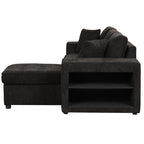 Modern L-Shape 3 Seat Reversible Sectional Couch with Pull Out Sleeper Sofa, Storage Chaise, 2 Stools, Charcoal Grey, Linen Chenille - Grand Goldman Shop