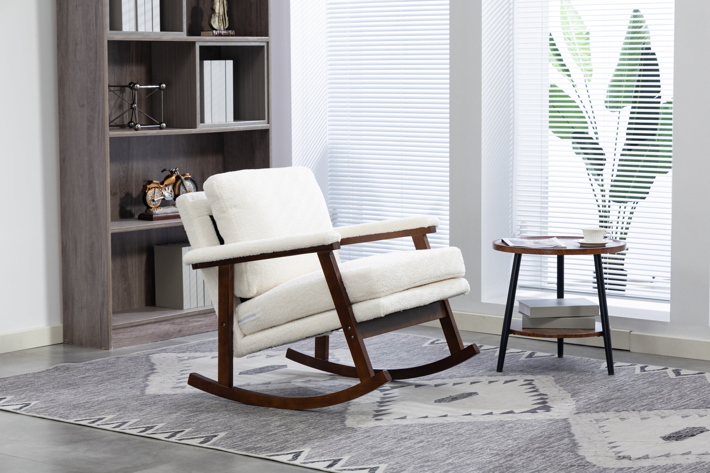 Mid Century Modern Accent Chair ,rocking chair with Wood Frame, Upholstered Living Room Chairs , Reading Armchair for Bedroom Sunroom - Grand Goldman Shop