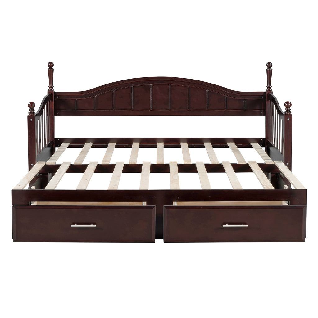 Wooden Twin Size Daybed with Twin Size Trundle, Extendable Daybed with Two Storage Drawers, Espresso(Expected Arrival Time:9.12) - Grand Goldman Shop