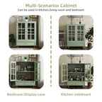 Minimalism Buffet Cabinet with Double Glass Doors and Drawer, Modern Wooden Storage Sideboard Cupboard, Mint Green, MDF and Solid Wood, 28''x15''x36.22'' - Grand Goldman Shop