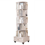 6 Tier Rotating Bookshelf, 360° Display Round Spinning Bookshelf with Wheels and Drawer, Space-Saving, Small Space Rotating Bookshelf Tower for Bedroom, Living Room, Home, Office, Warm White - Grand Goldman Shop