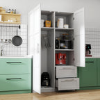 High wardrobe and kitchen cabinet with 2 doors, 2 drawers and 5 storage spaces,white - Grand Goldman Shop