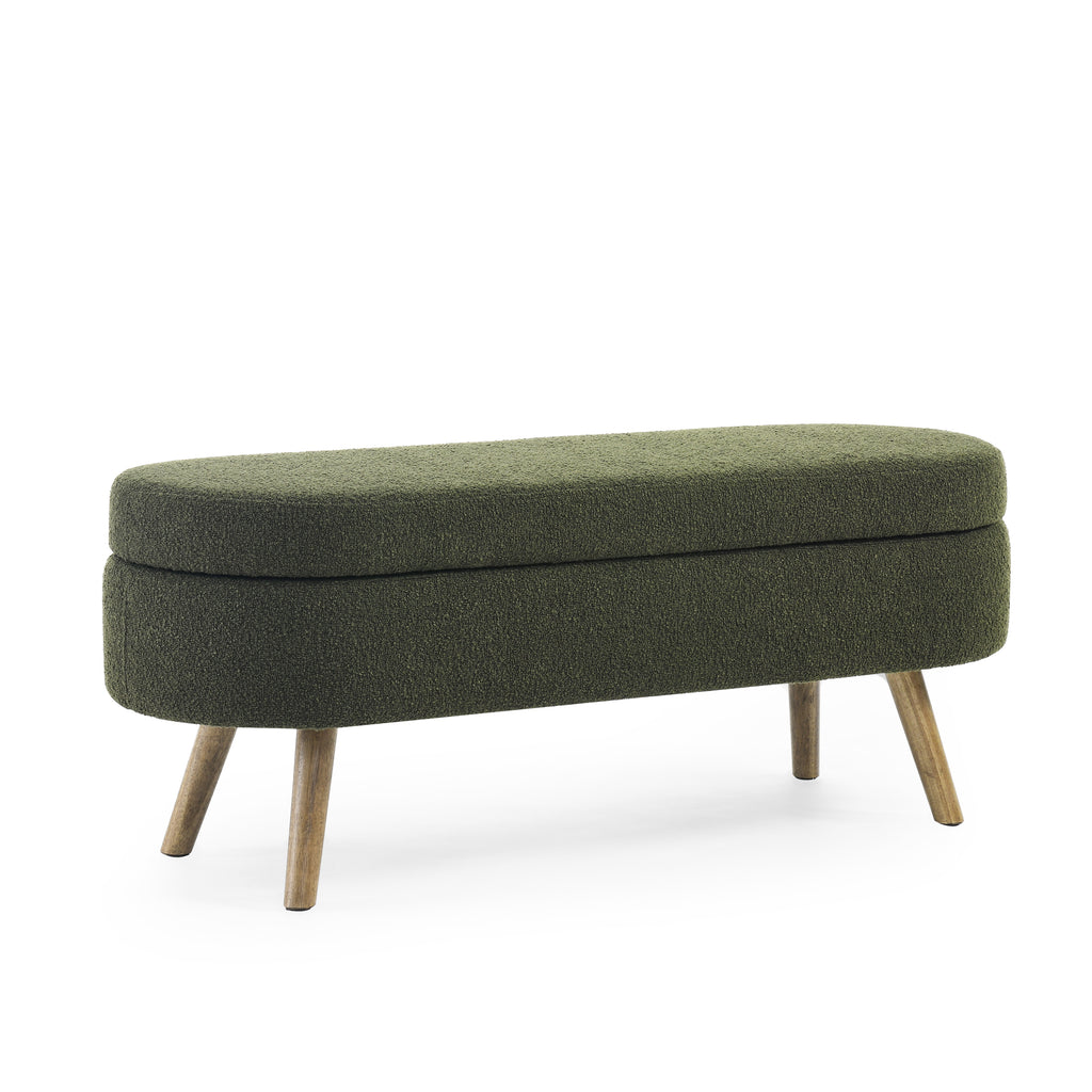 Elegant Ottoman Oval Storage Bench with Rubber Wood Legs in Green, Foam Upholstery, 43.5'x16'x16' - Grand Goldman Shop