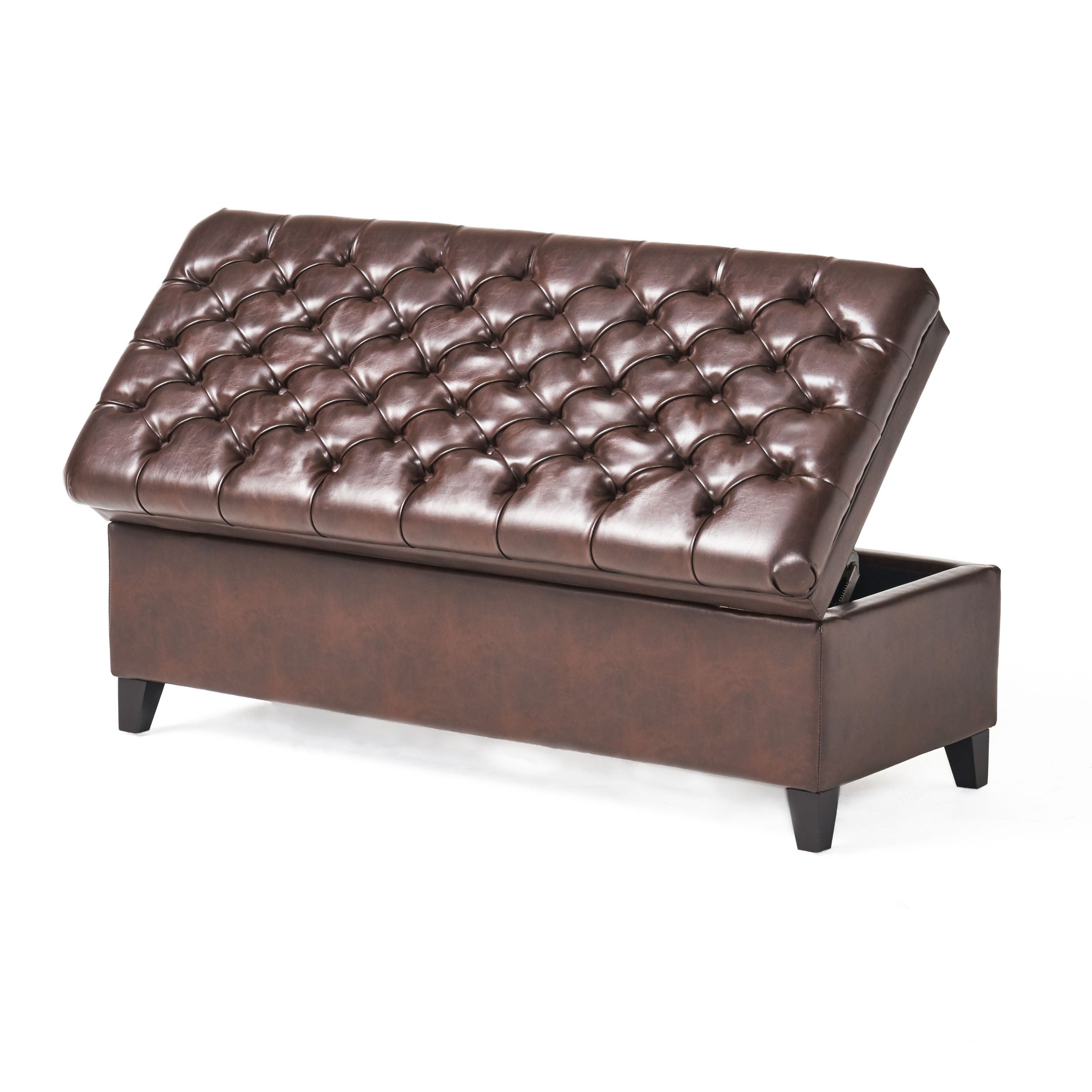 Cancia 50' Wide Faux Leather Tufted Rectangle Storage Ottoman Brown PU - Grand Goldman Shop