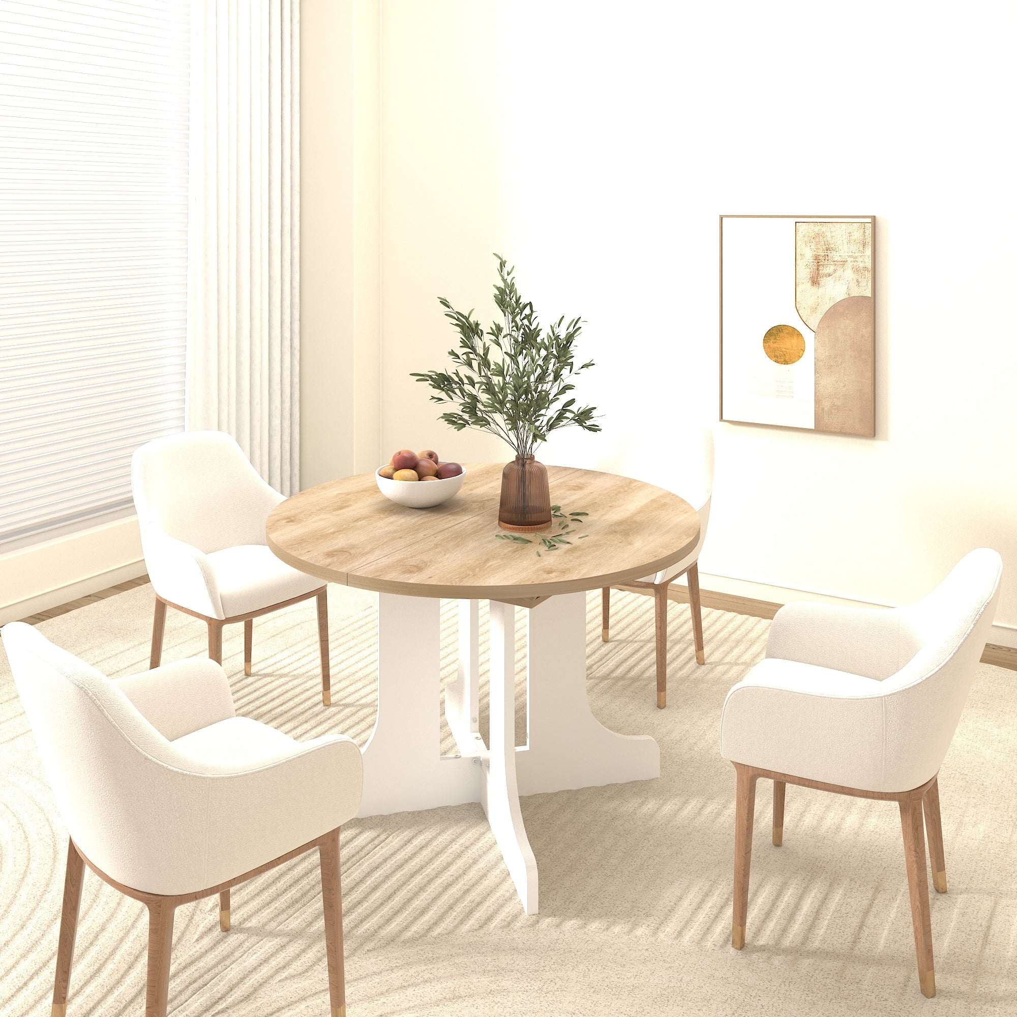 Dining Table for Farmhouse Kitchen 59x43 Inch Expandable Oval Table Top with Removable Leaf Trestle X Shaped Base White - Grand Goldman Shop