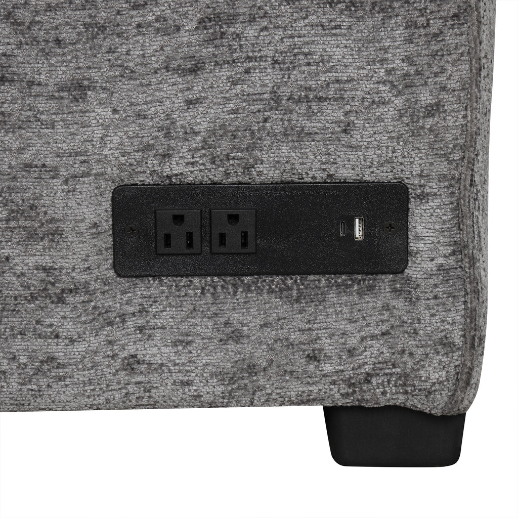 Modern Sectional Sofa Pull-out Sleeper with Storage Ottoman, USB Charging, Grey Tweed Chenille, 112.2' - Grand Goldman Shop