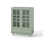Minimalism Buffet Cabinet with Double Glass Doors and Drawer, Modern Wooden Storage Sideboard Cupboard, Mint Green, MDF and Solid Wood, 28''x15''x36.22'' - Grand Goldman Shop