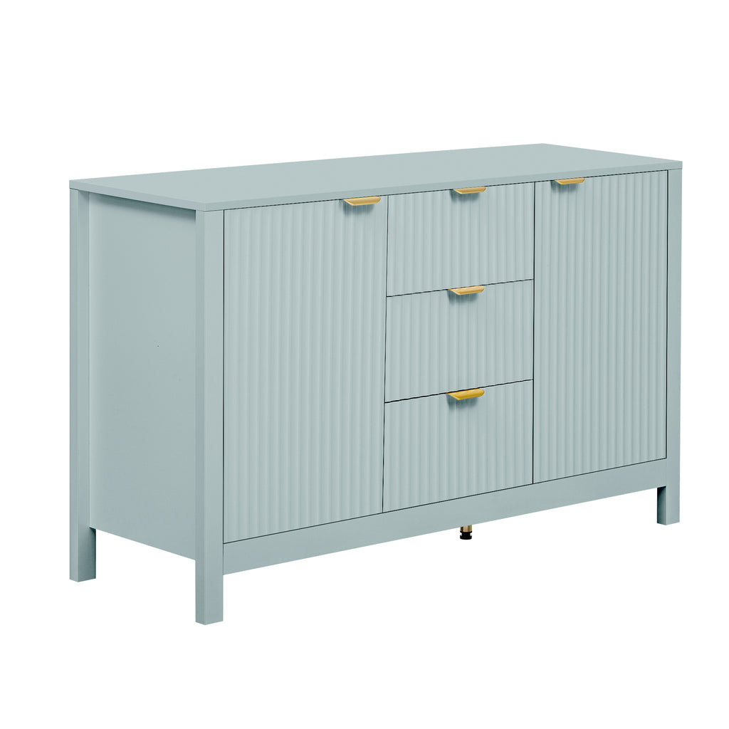 U_STYLE Sideboard with Wave Design - 3 Adjustable Shelves, 3 Drawers & Soft-Close Doors, Storage Console Table with Metal Handles, Suitable for Study, Hallway and Living Room, 3 Colors - Grand Goldman Shop