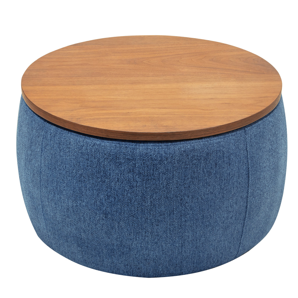 Round Storage Ottoman, 2 in 1 Function, Work as End table and Ottoman, Navy (25.5'x25.5'x14.5') - Grand Goldman Shop