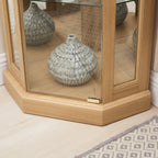 Corner Glass Cabinet Lighted Curio Cabinet Corner Display Case for Living Room, Curio Cabinet, Antique collection, Wine,Bar Glass Storage Light Included, Light oak - Grand Goldman Shop