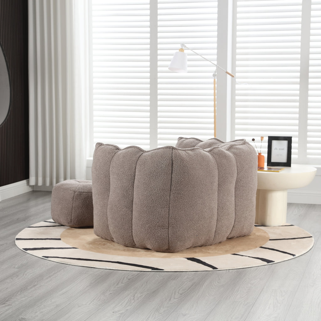 Soft Chenille Bean Bag Chair with High Resilient Foam for Living Room and Bedroom, Comfortable Square Lazy Sofa with Footstool for Adults - Grand Goldman Shop