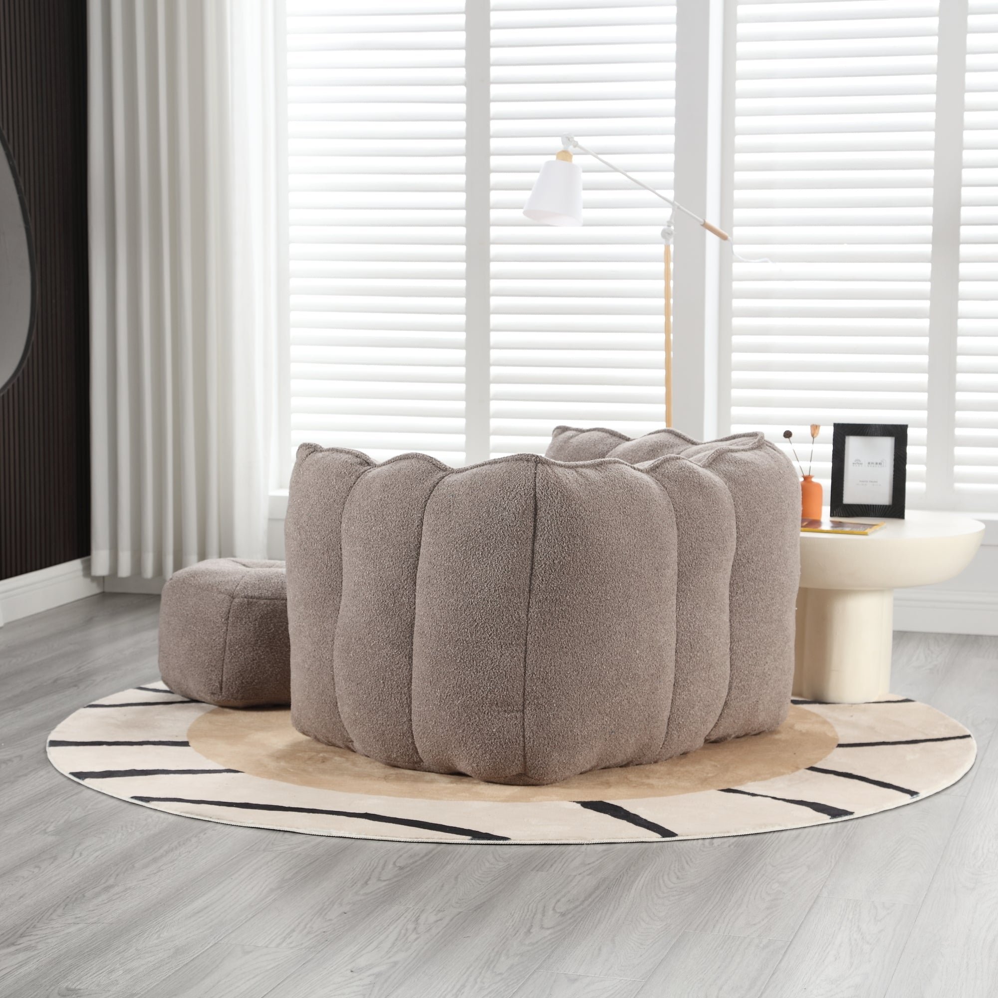 Soft Chenille Bean Bag Chair with High Resilient Foam for Living Room and Bedroom, Comfortable Square Lazy Sofa with Footstool for Adults - Grand Goldman Shop
