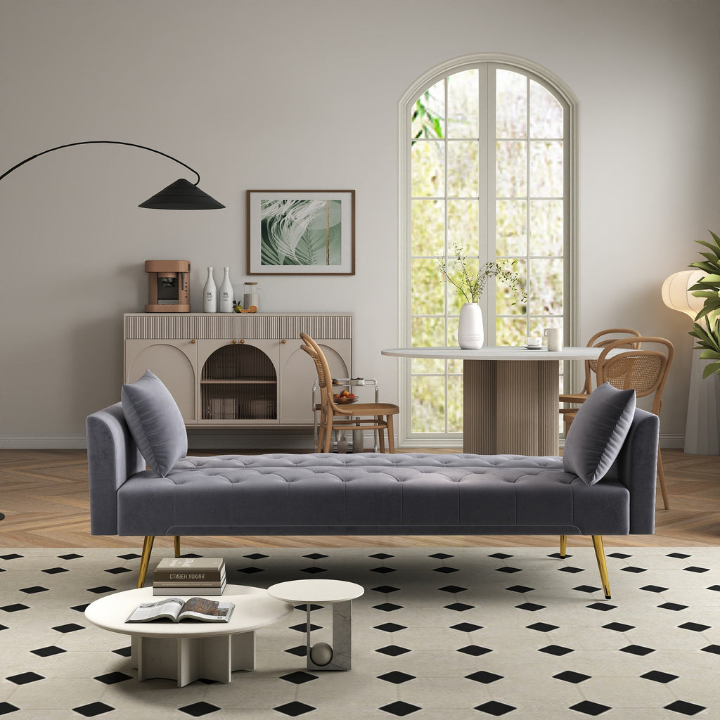 Modern convertible 72 inch foldable sleeper sofa with tufted, American retro style, made of gray velvet material, suitable for small living rooms, bedrooms and offices. gray color - Grand Goldman Shop