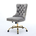 A&A Furniture Office Chair,Modern Velvet Upholstered Tufted Button Home Office Chair with Golden Metal Base,Adjustable Desk C