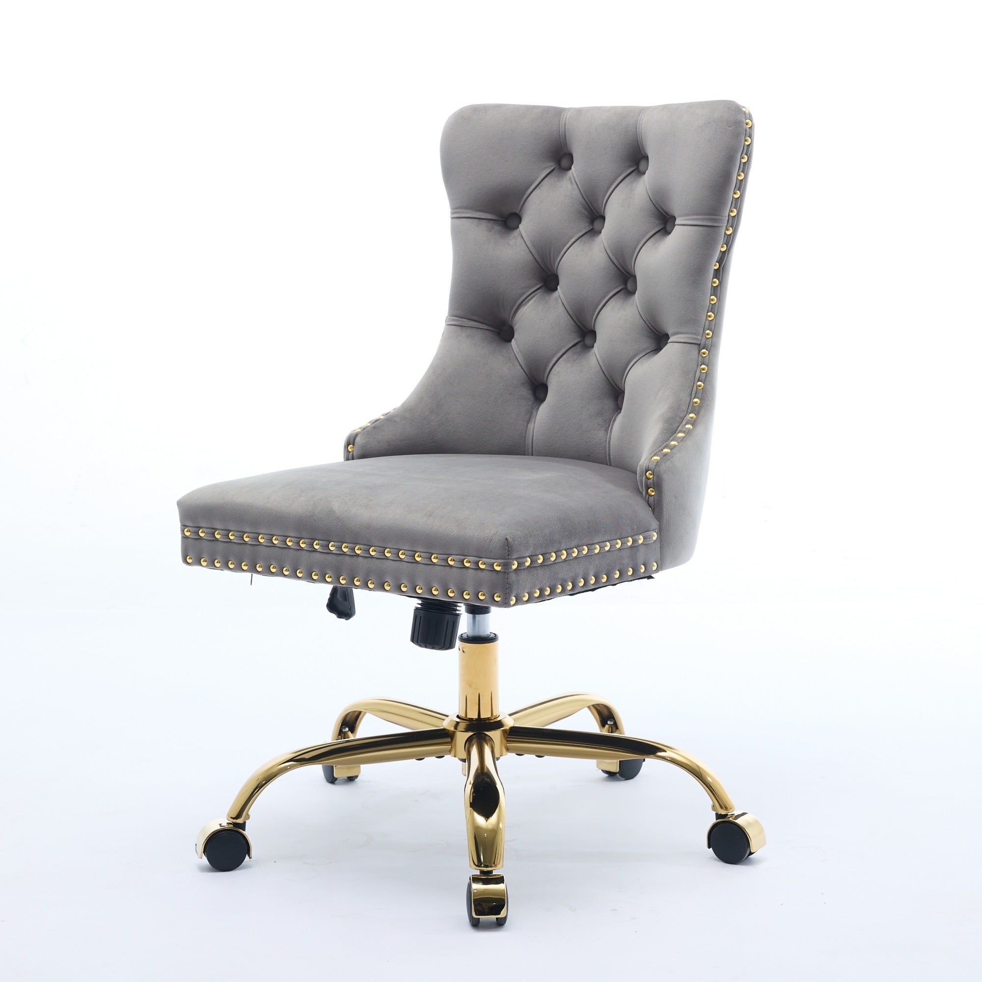 A&A Furniture Office Chair,Modern Velvet Upholstered Tufted Button Home Office Chair with Golden Metal Base,Adjustable Desk C