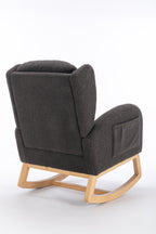049-Teddy Fabric Rocking Chair With Packet Wood Legs,Dark Gray - Grand Goldman Shop