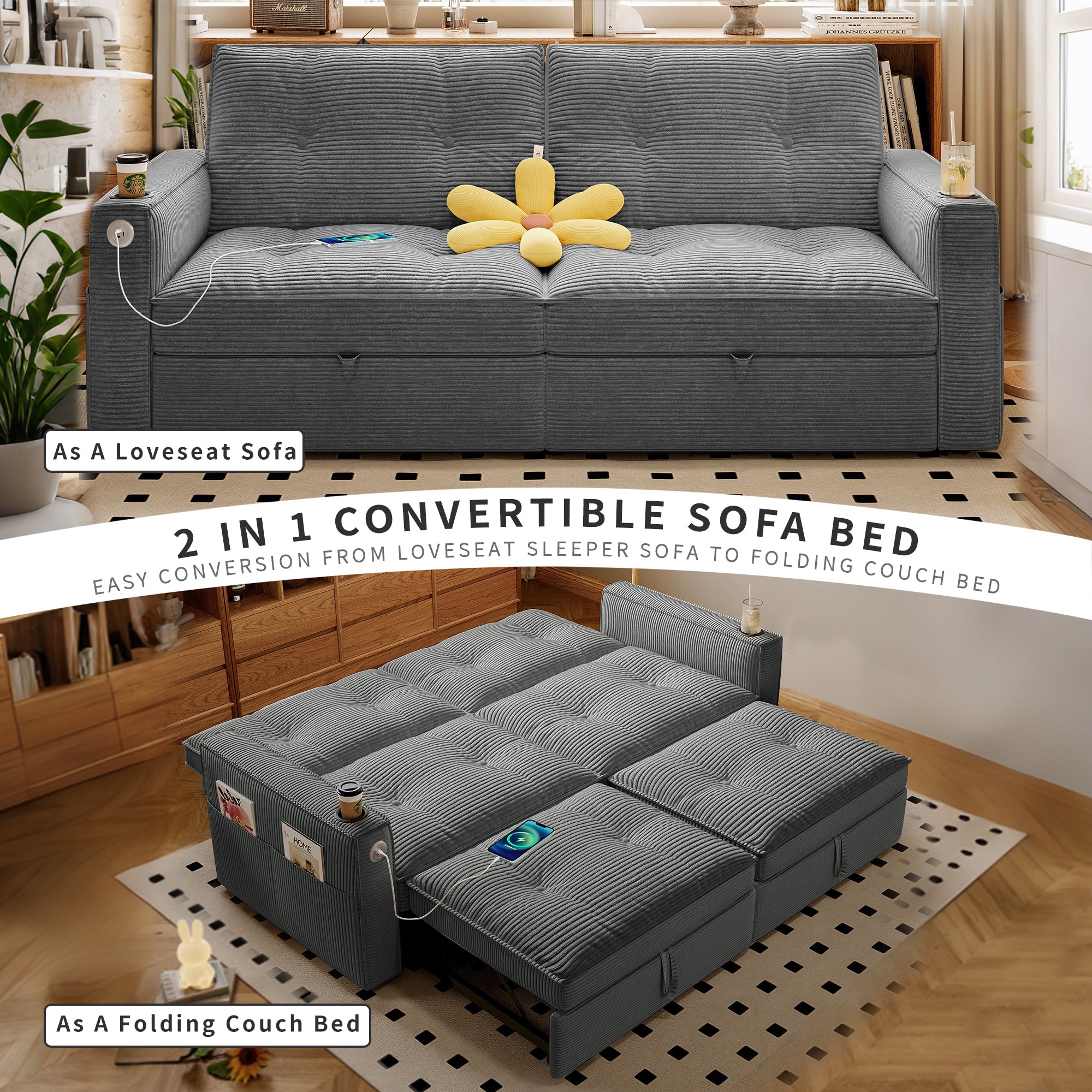SOMNUS Multi-Functional Convertible Sofa Bed
2-in-1 Multi-Functional Sofa Bed (for Sitting & Sleeping), made of modern corduroy fabric, suitable for living rooms, bedrooms, apartments and small spaces - Grand Goldman Shop