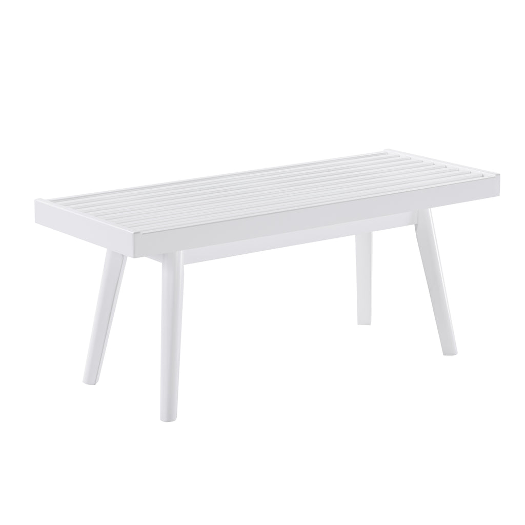 Larwich Solid Wood Slatted Bench, 41.30-Inch Long, White - Grand Goldman Shop