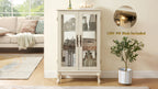 2 Doors Curio Cabinet with Tempered Glass Doors, Curio Cabinets with Mirrored Back Panel and Adjustable Shelves, Lighted Display Cabinet for Home, Office Light Bulb Included White - Grand Goldman Shop