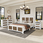 4-Pieces Bedroom Sets, Queen Size Farmhouse Platform Bed with Wooden Strip Stickers Decoration, Storage Nightstand and Dresser with Metal Handle, White(Old SKU: HL000191AAK) - Grand Goldman Shop