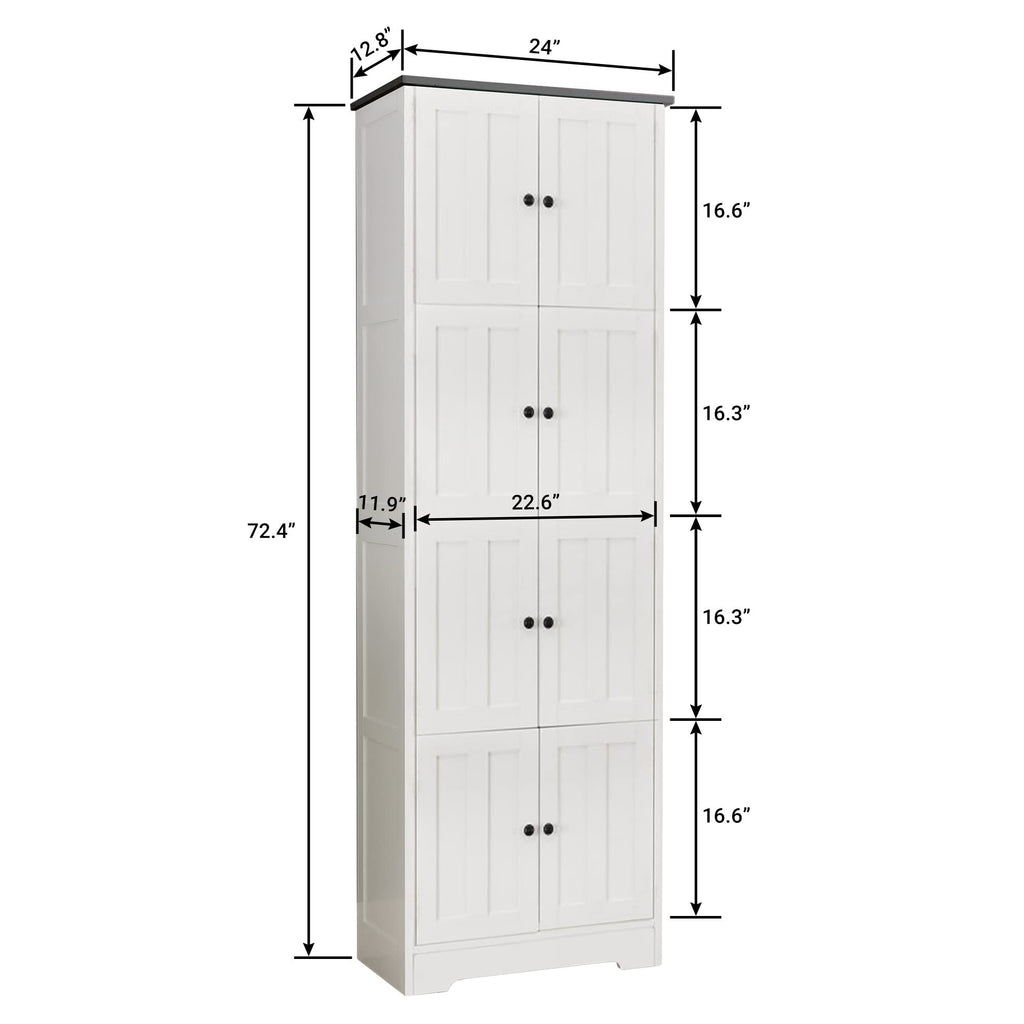 Tall Storage Cabinet with 8 Doors and 4 Shelves, Wall Storage Cabinet for Living Room, Kitchen, Office, Bedroom, Bathroom, White - Grand Goldman Shop