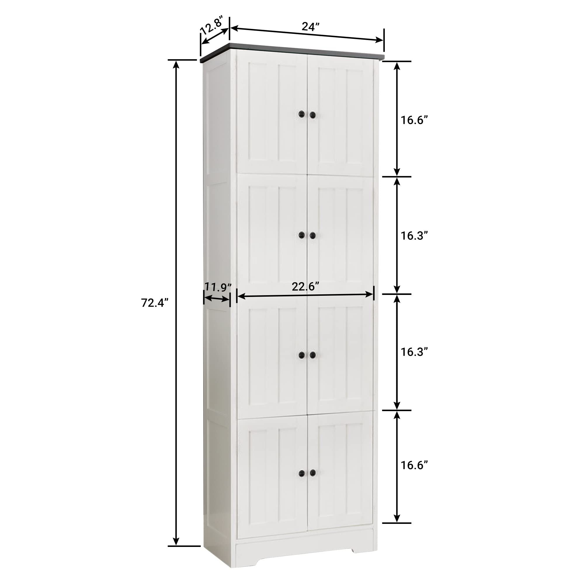 Tall Storage Cabinet with 8 Doors and 4 Shelves, Wall Storage Cabinet for Living Room, Kitchen, Office, Bedroom, Bathroom, White - Grand Goldman Shop