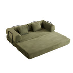 Convertible Sleeper Sofa Bed with Cylindrical Pillow, Corduroy Folding Mattress Couch with Fixed-Shape Frame, Floor Sofa Lounge Couch for Living Room Bedroom (Green) - Grand Goldman Shop