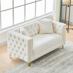 58'Chesterfield Velvet Sofa,2 Seater Deep Seat Sofa,Modern Sofa with Button Nailhead,Square Arm Couches,Furniture for Living Room,Bedroom,Office(Beige) - Grand Goldman Shop