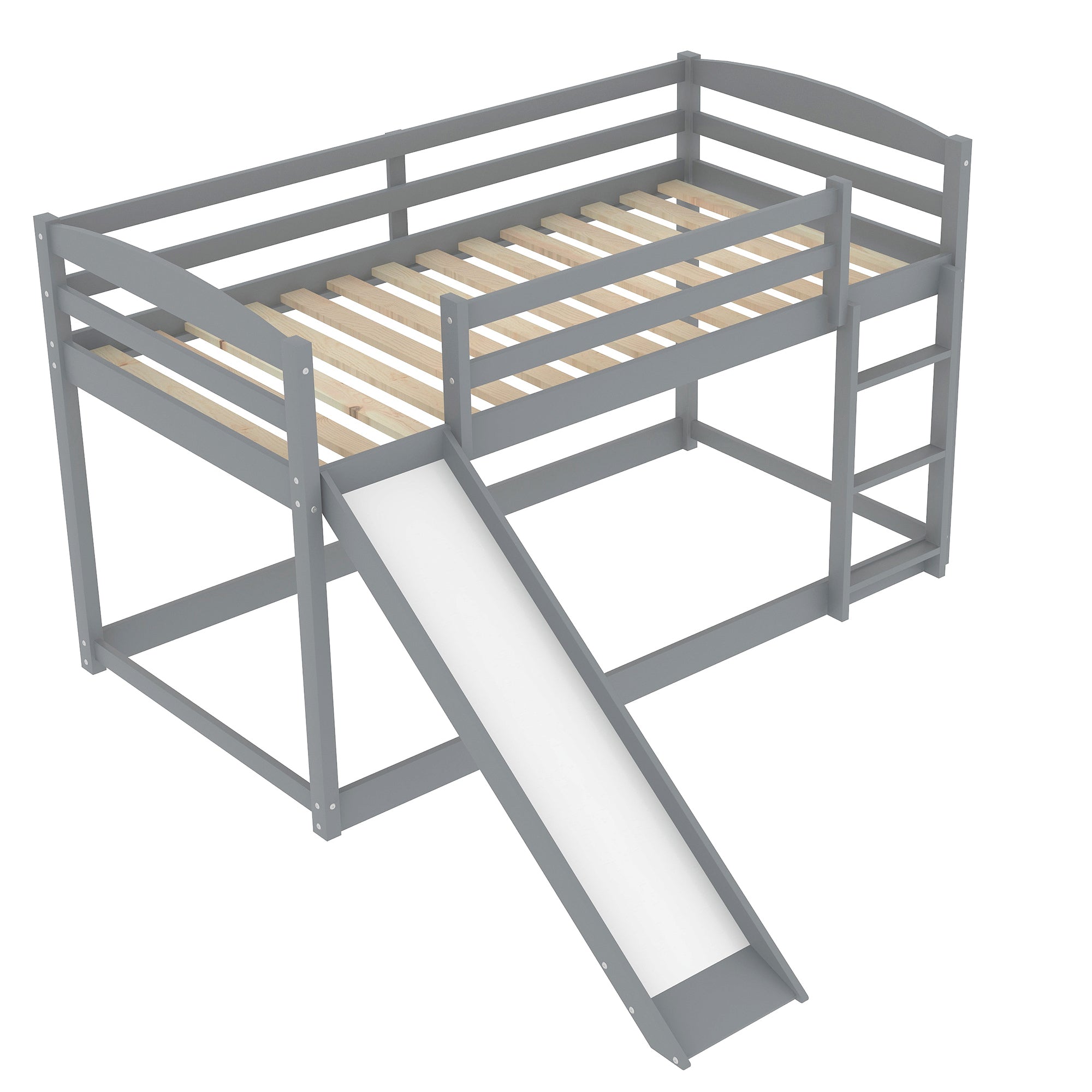 Gray Twin over Twin Bunk Bed with Convertible Slide and Ladder, Pine Wood and MDF, 79.3''L x 84.4''W x 46.5''H - Grand Goldman Shop