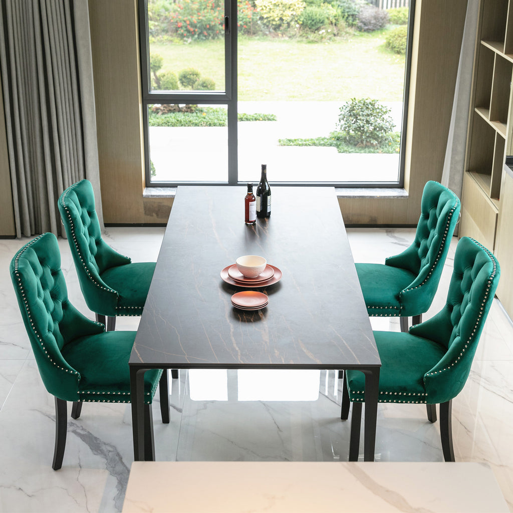 Nikki Collection Modern, High-end Tufted Solid Wood Contemporary Velvet Upholstered Dining Chair with Wood Legs Nailhead Trim 2-Pcs Set,Green, SW2001GN - Grand Goldman Shop