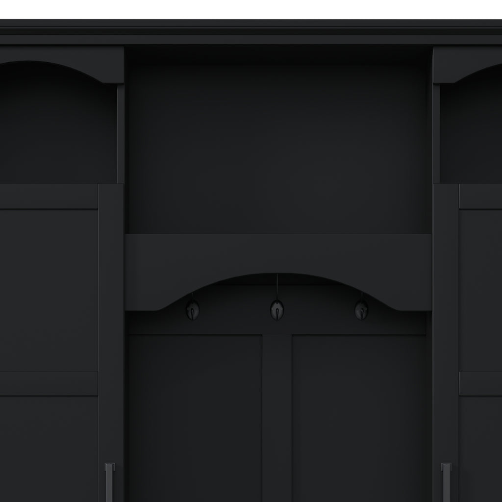 ON-TREND Modern All-in-One Hall Tree with Adjustable Shelves, Classic Arched Farmhouse Storage Bench with Dual Side Cabinets, Elegant Entryway Organizer with 7 Hooks for Mudroom, Hallway, Black - Grand Goldman Shop