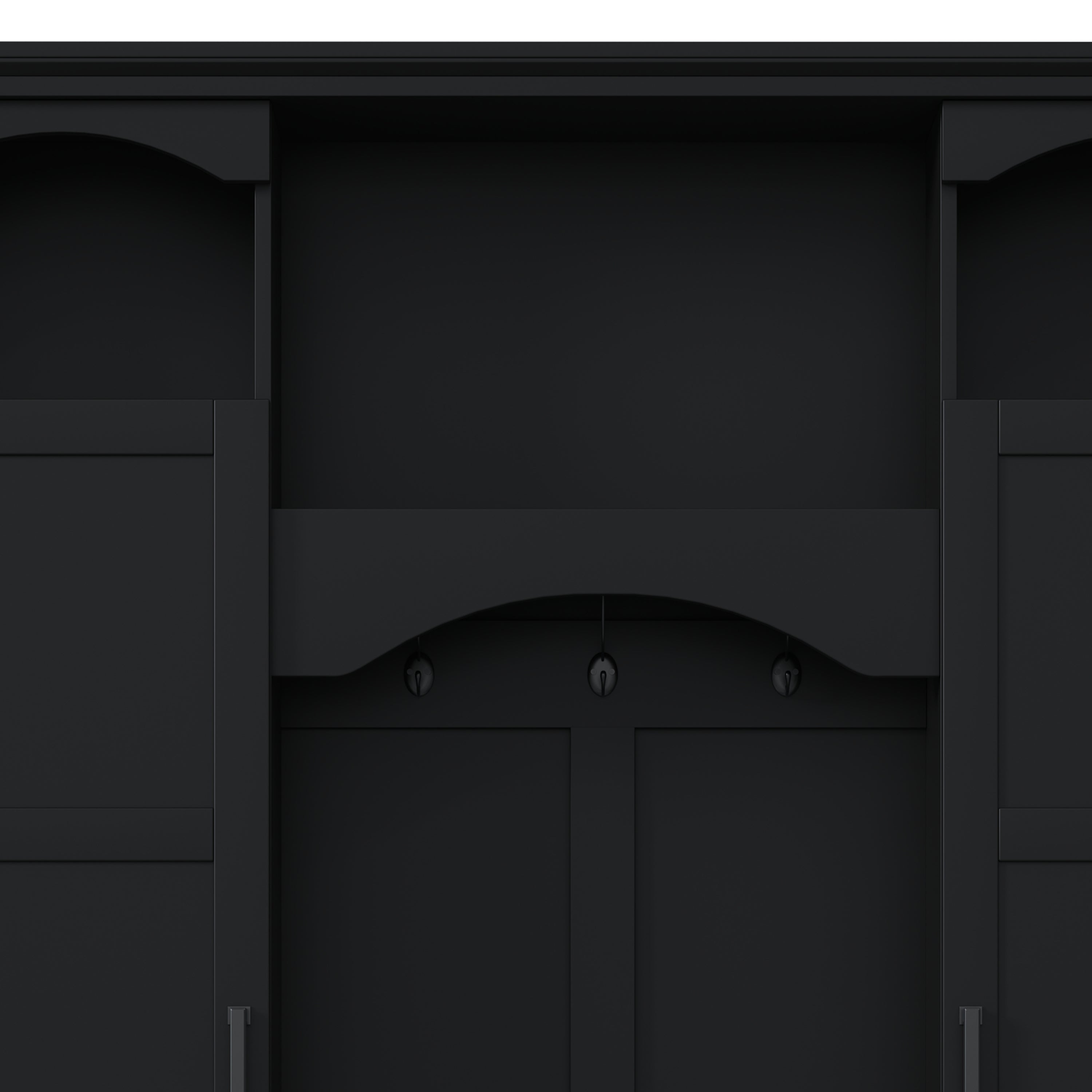 ON-TREND Modern All-in-One Hall Tree with Adjustable Shelves, Classic Arched Farmhouse Storage Bench with Dual Side Cabinets, Elegant Entryway Organizer with 7 Hooks for Mudroom, Hallway, Black - Grand Goldman Shop