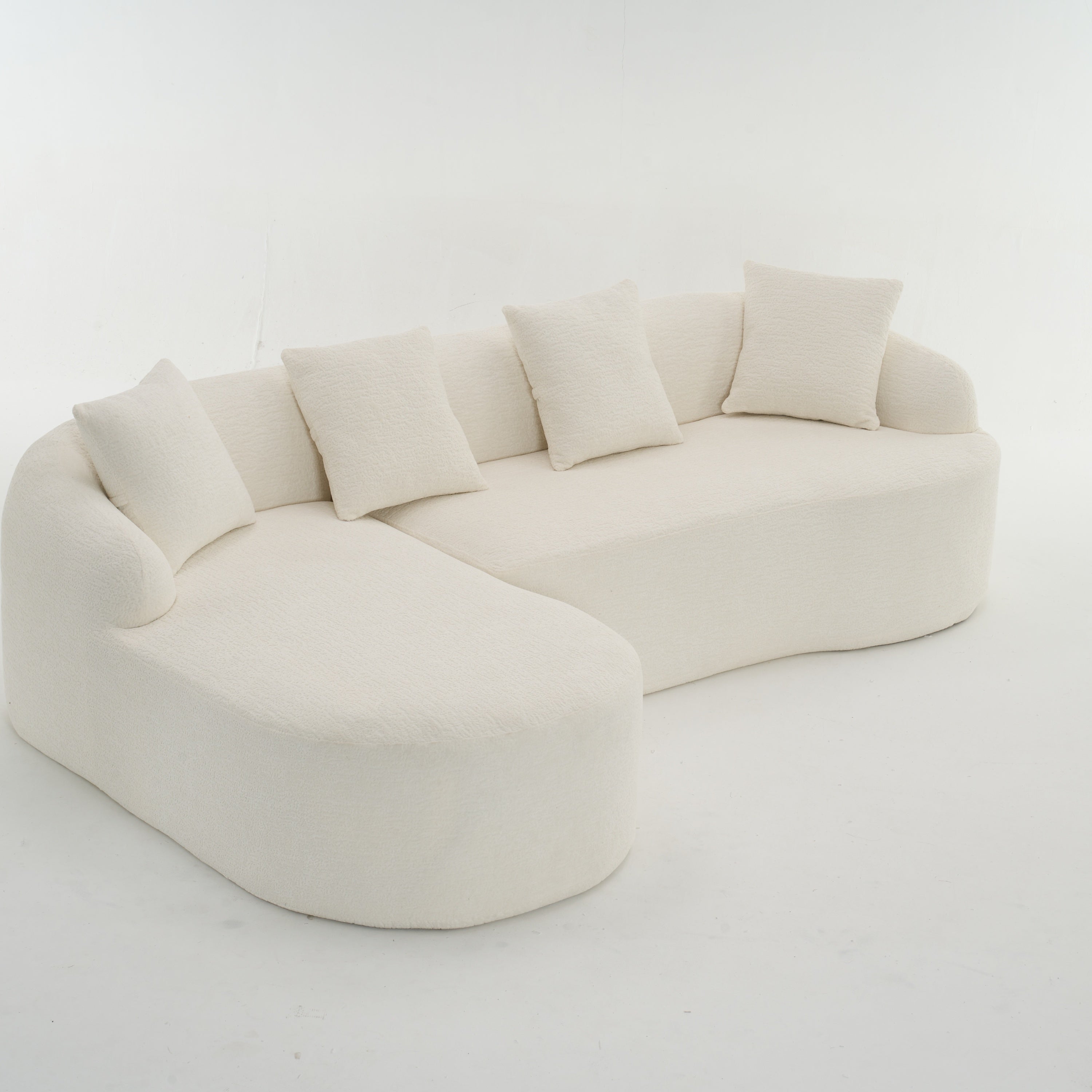 Boneless L-Shape Sectional Sofa with Curved Chaise,White Modular Chenille Compression Couch,30D High-Density Foam,Minimalist Modular Couches Sleeper for Living Room Bedroom Apartment Lounge. - Grand Goldman Shop