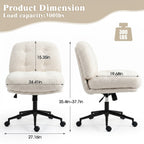 Cross Legged Office Chair No Arms, Adjustable Swivel Wider & Thickened, Ergonomic Desk Chair for Home Office, Vanity,White - 